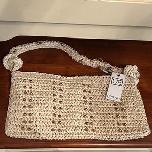 Urban Expressions Crochet Ivory Clarissa Shoulder Bag with Gold beading